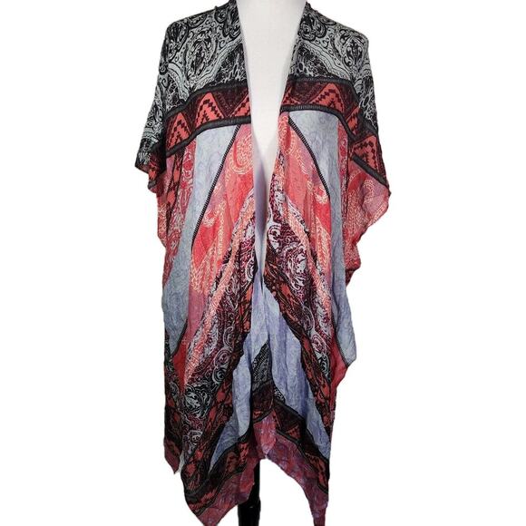 lovestitch Tops - Lovestitch Mixed Floral Artists Bohemian Long Line Kimono Beach Festival OS